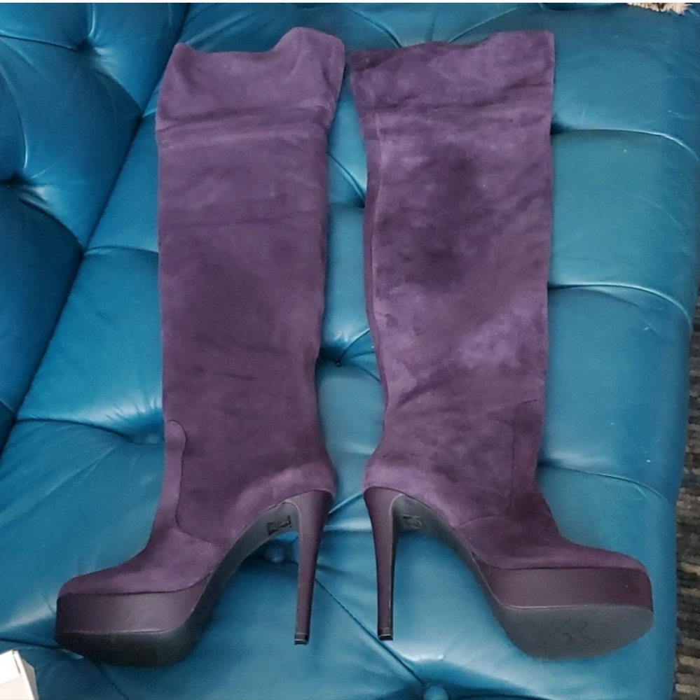 BCBGeneration Purple Over-the-Knee Suede Platform Boots